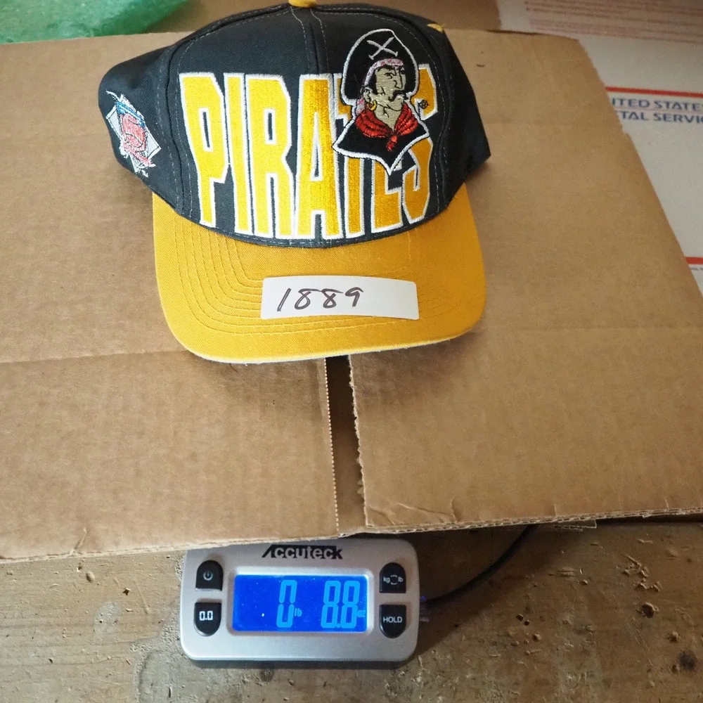VTG Pittsburgh Pirates Rare Logo 7 Hat Snapback Cap Spellout Jolly Roger 90s MLB
